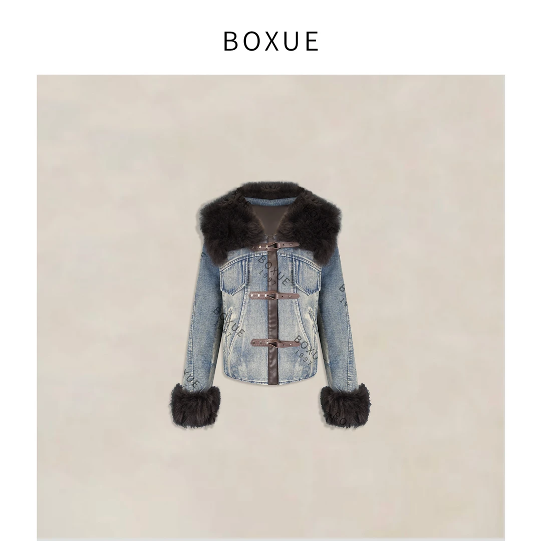 BOXUE“明月”2025秋冬羊毛毛领拼接90鹅绒羽绒服外套#250928YR5288