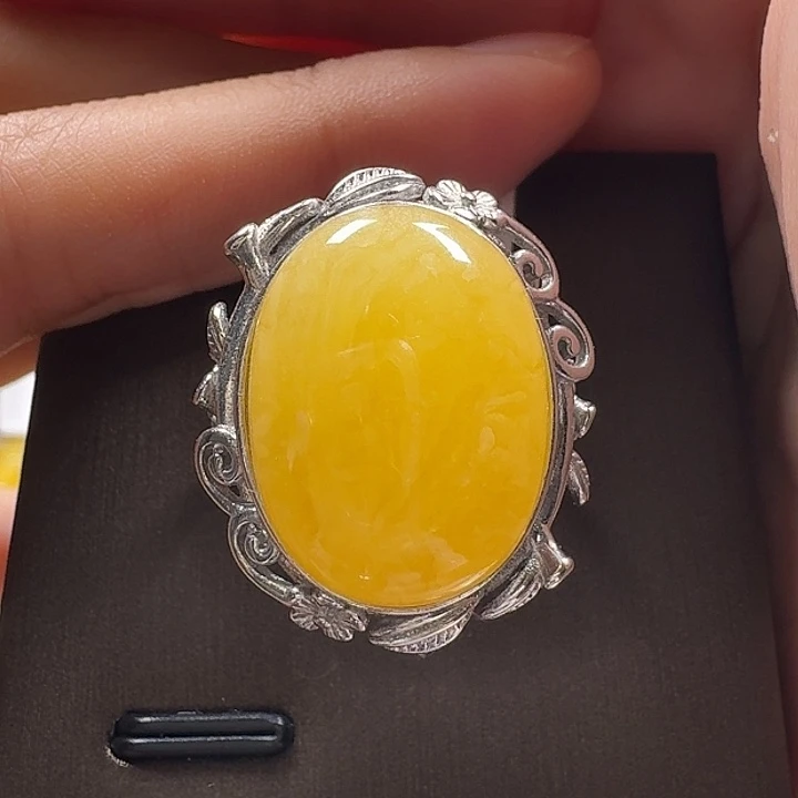 蜜蜡银S925镶嵌戒指戒指