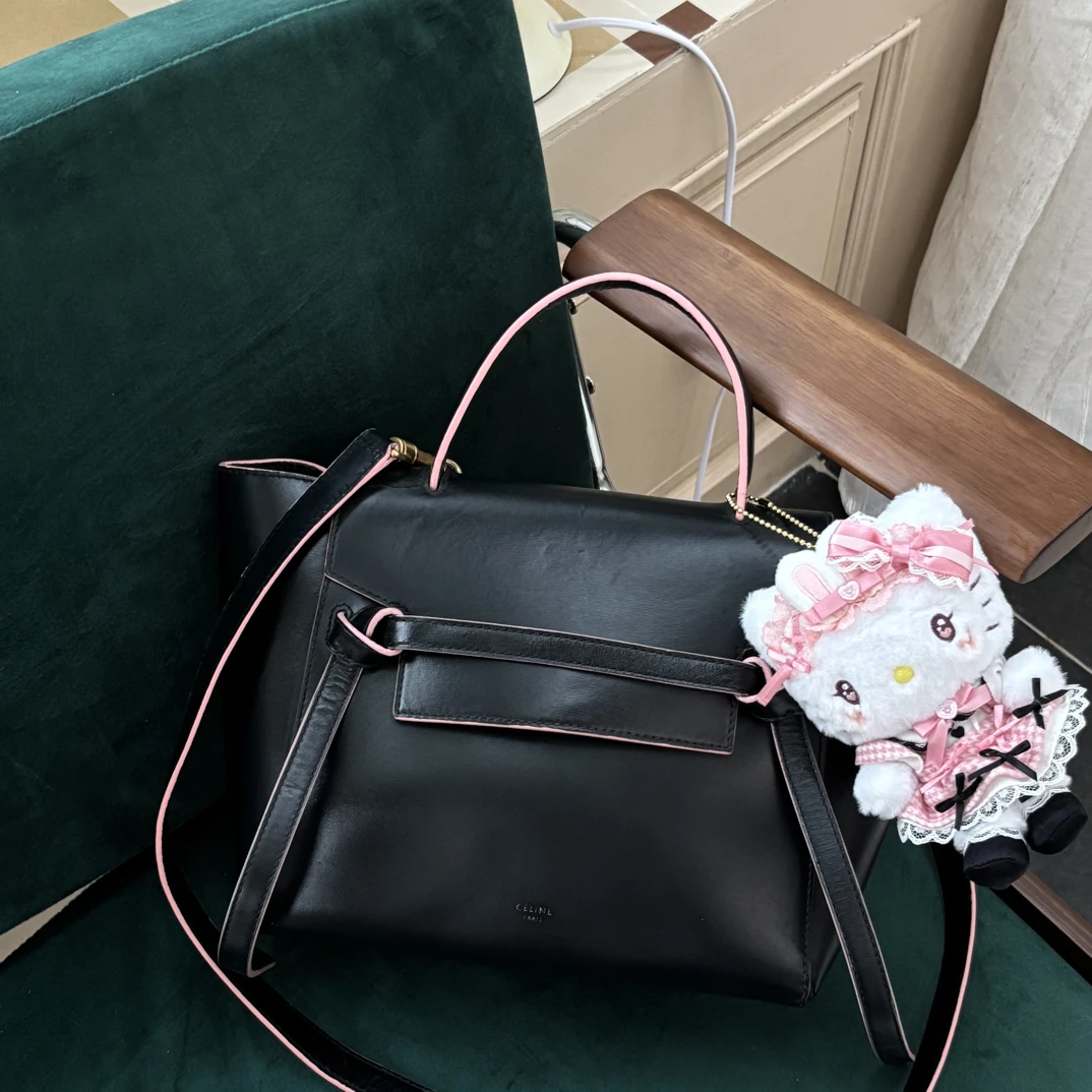 95新 Celine/思琳 95新/二手 LL 黑色拼粉色鲶鱼小号手提斜挎包