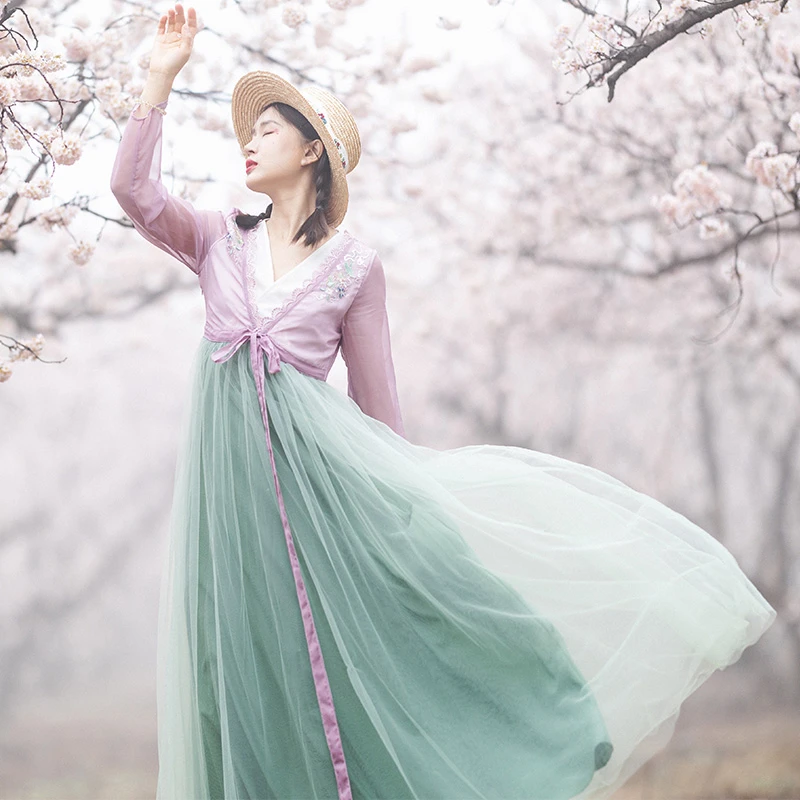 现货2340【豆蔻年华】汉元素国风连衣裙女夏季新款长裙网纱裙子仙