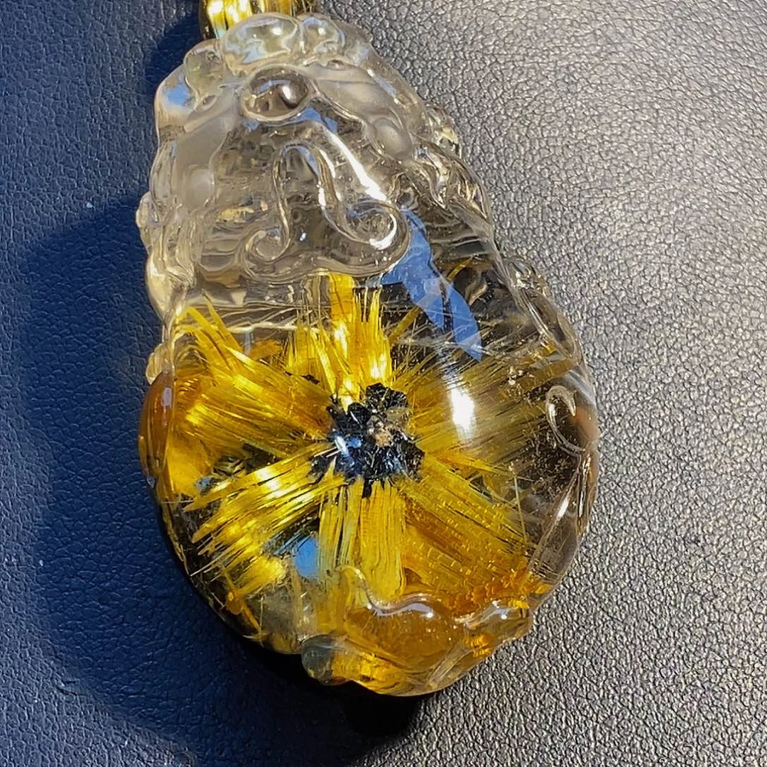 颈饰未镶嵌水晶天然藏品钛晶花貔貅吊坠手把件