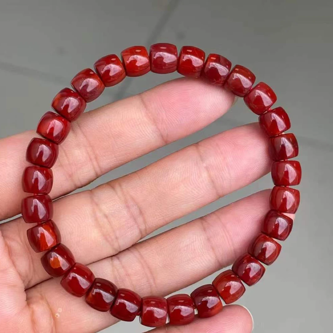 瓦西牛血红南红直切手串 满色满肉色红色鲜料子润 费工费料7.6 mm