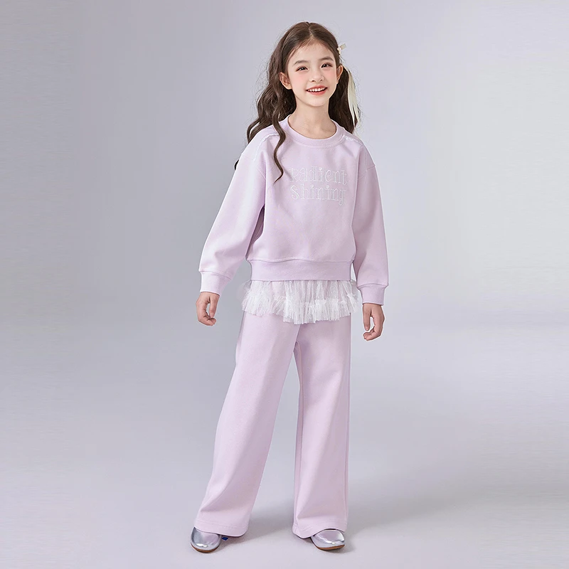 笛莎童装套装25年欧若芭蕾风网纱裙边休闲韩系卫衣套装女童秋