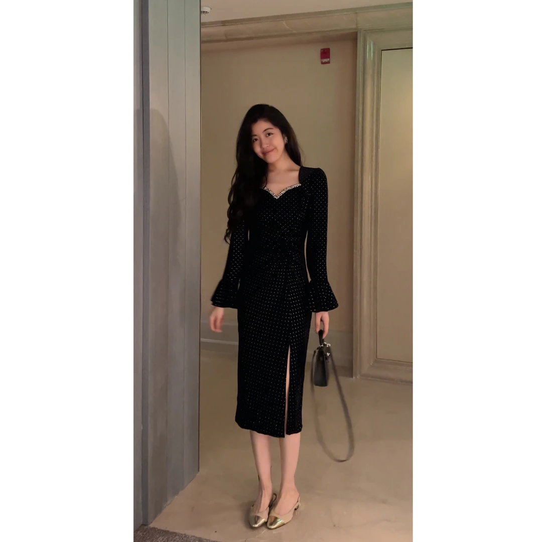 【N·COU】25冬设计感丝绒开叉连衣裙唐装品牌款-25