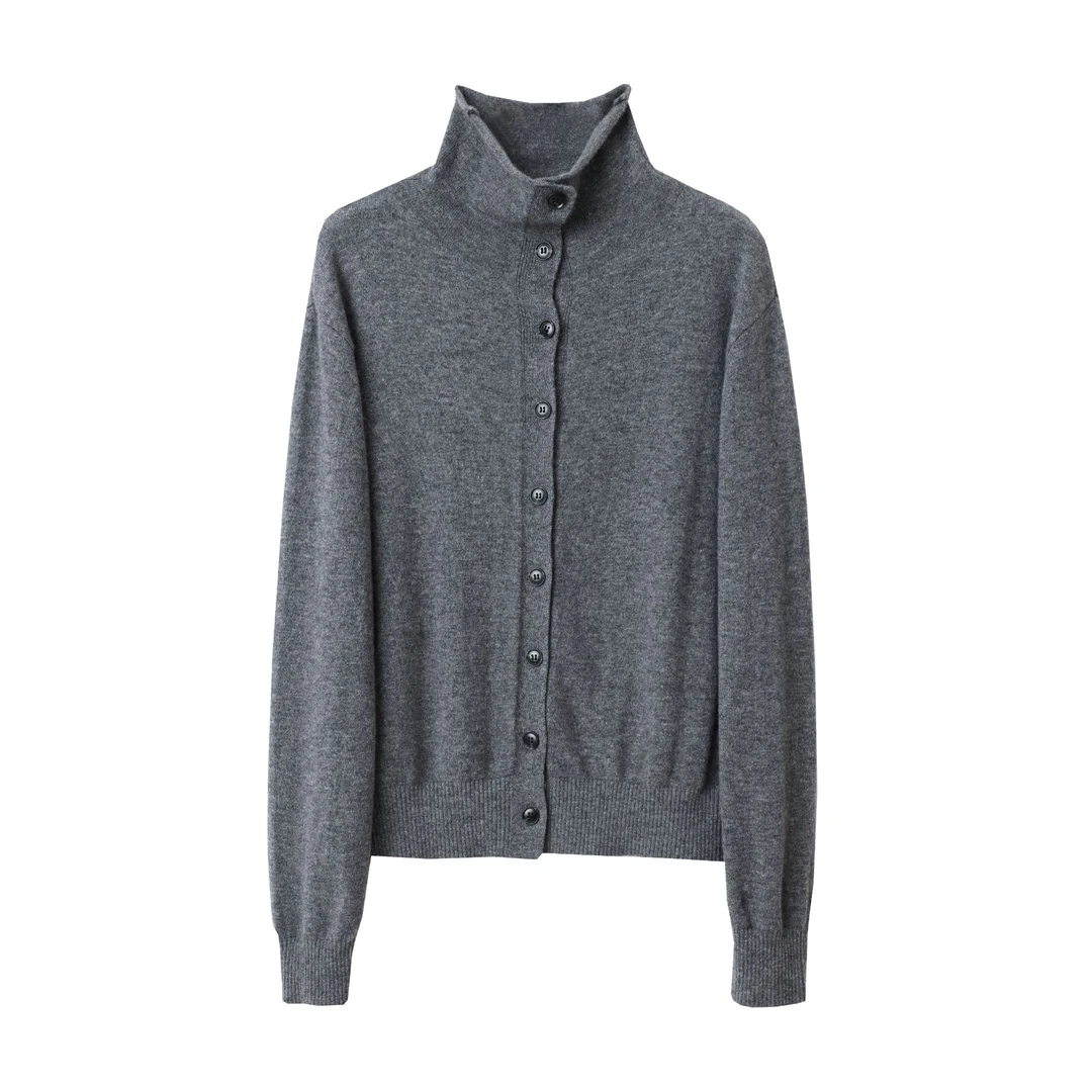 可穿三季针织长袖全羊毛开衫秋冬短款翻领毛衣