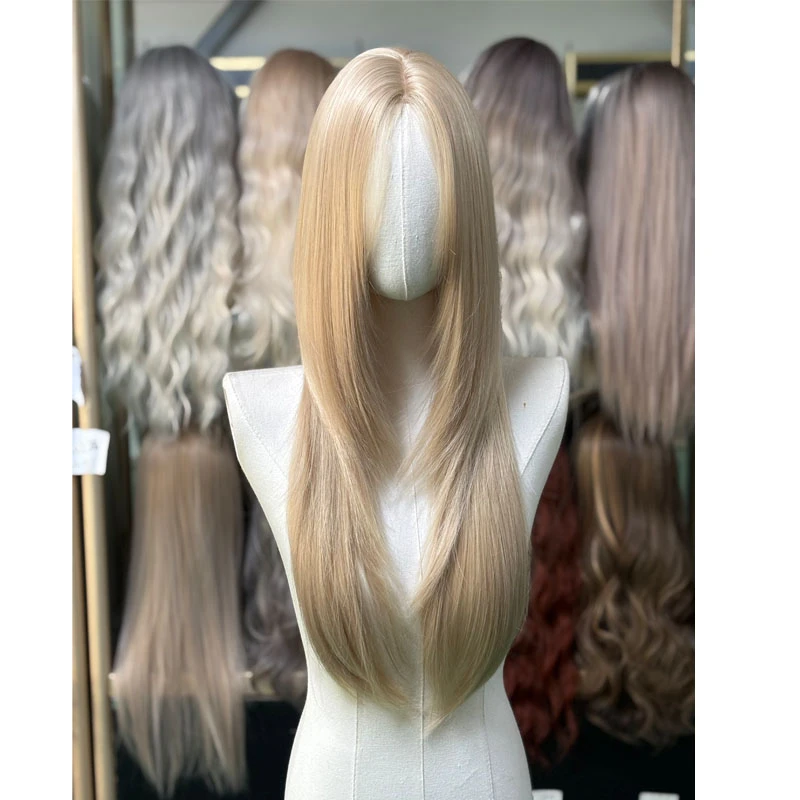 小额蕾丝中分高层次内扣直发假发女时尚自然逼真仿真人发丝全头套