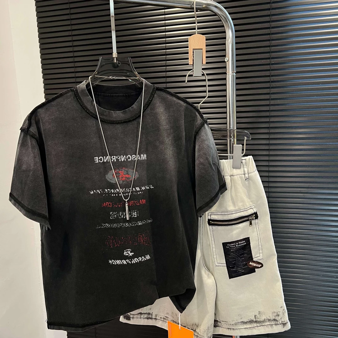 男童夏季棉短袖T恤潮酷印花吊染中大童高品质童装街舞潮牌洋气