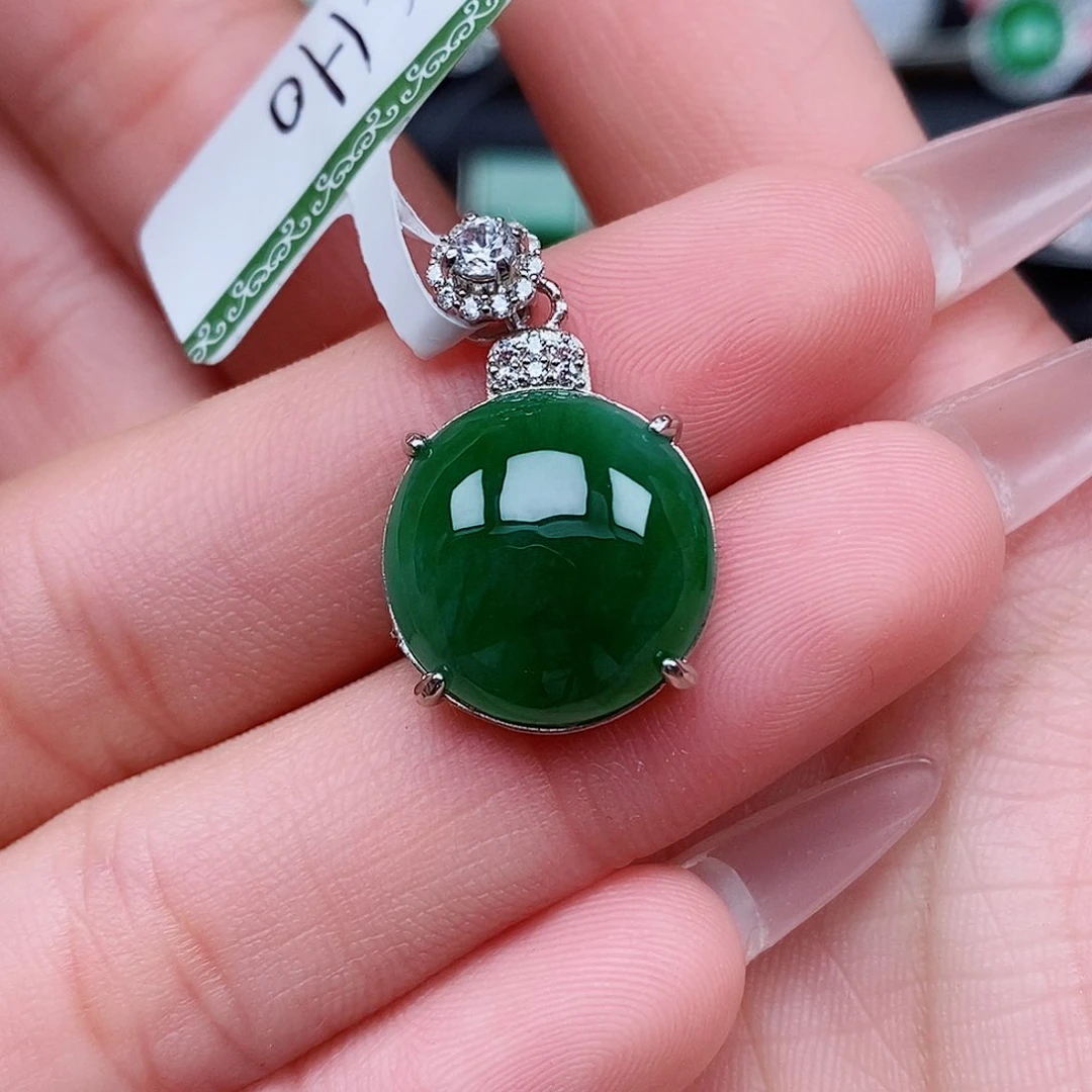翡翠戒指银S925镶嵌吊坠