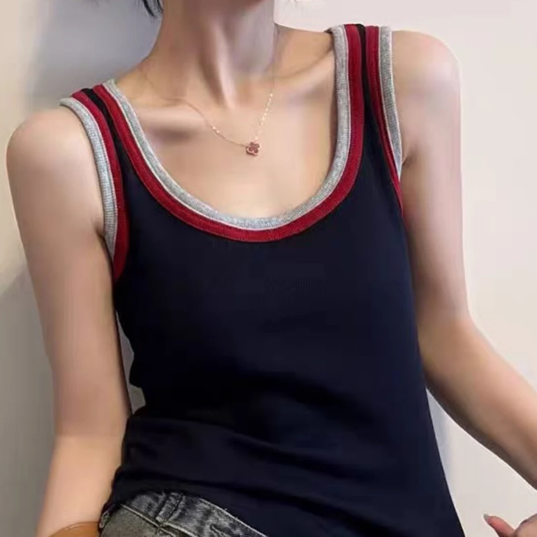 【大静家】撞色拼接吊带背心女2025早秋新款韩版休闲百搭显瘦上衣