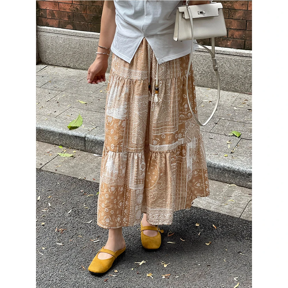 WenWen小个子2025夏季新款韩系复古气质印花半身裙显瘦A字裙3932