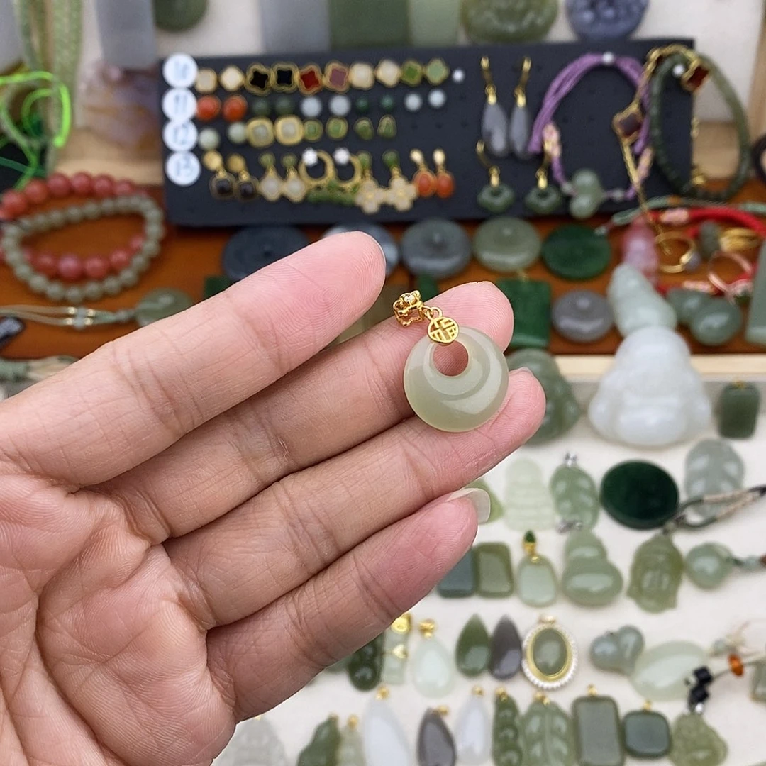 和田玉银S925镶嵌吊坠(不含链)