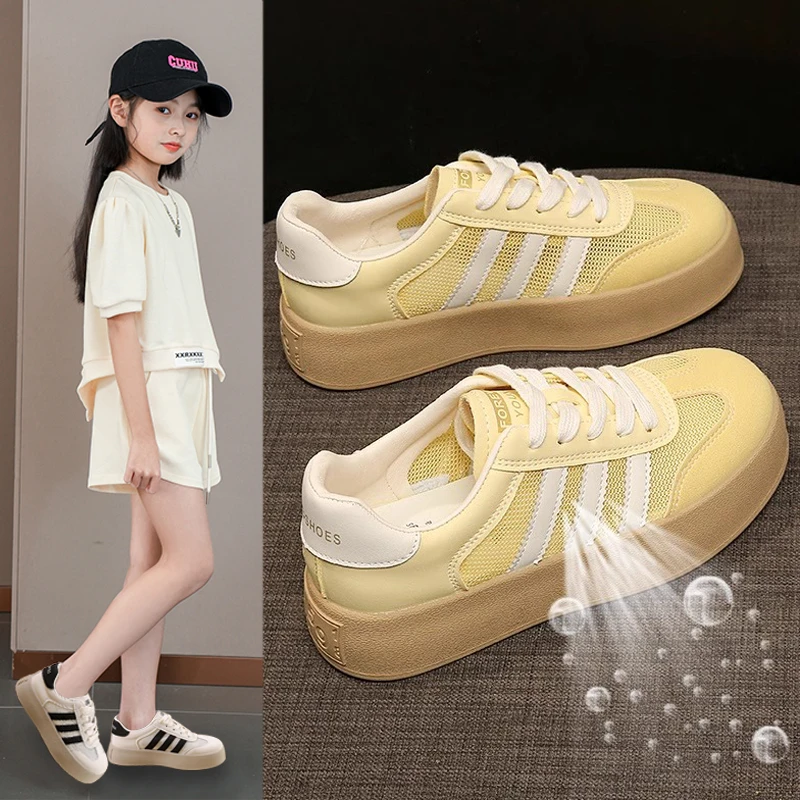 女童板鞋2025夏季新款中大童网面透气运动鞋儿童软底德训小白鞋子