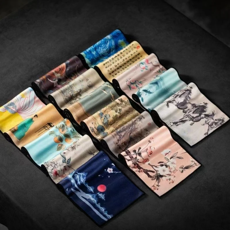 （亏本包邮）高档吸水养壶桌布国风加厚彩绘中式如意图茶巾