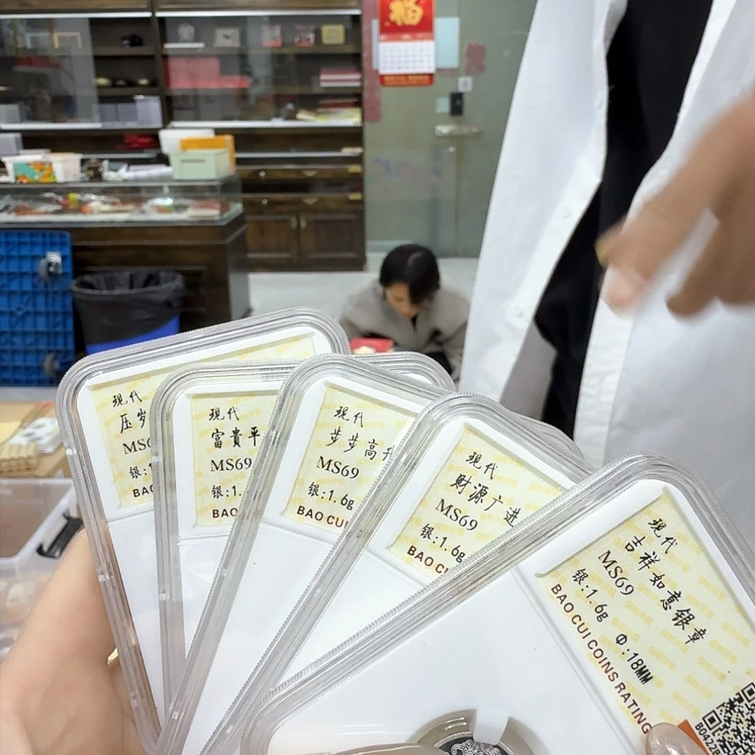 纯银5枚银章1.6克乘5个。。。。。