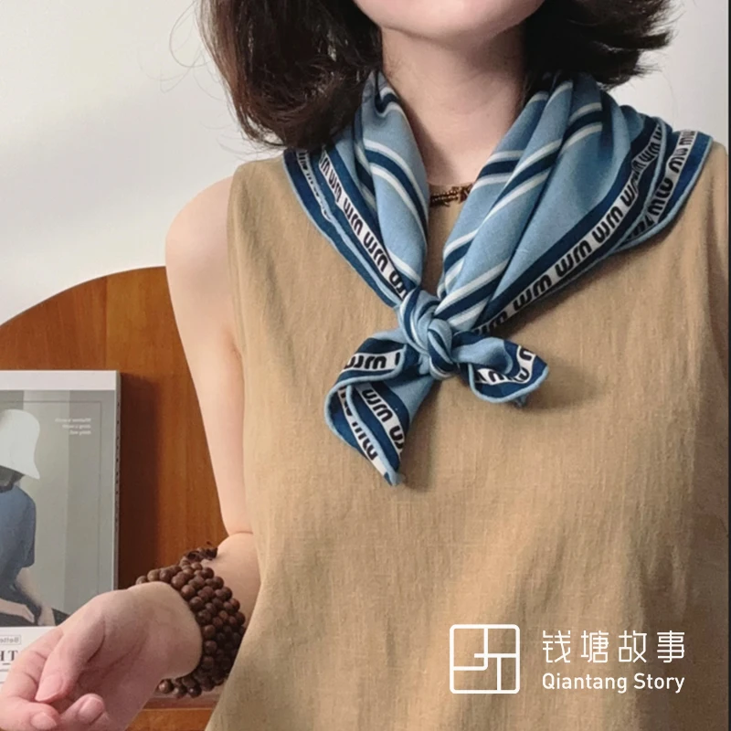 Qiantang Story/钱塘故事70丝毛-蓝色协奏曲真丝羊毛围巾65*65