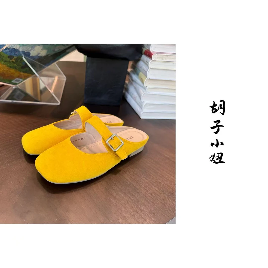 【胡子小妞】复古包头半拖250725女款休闲平底
