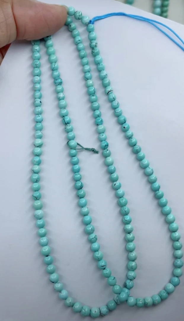 天然原矿绿松石米珠链卡4+