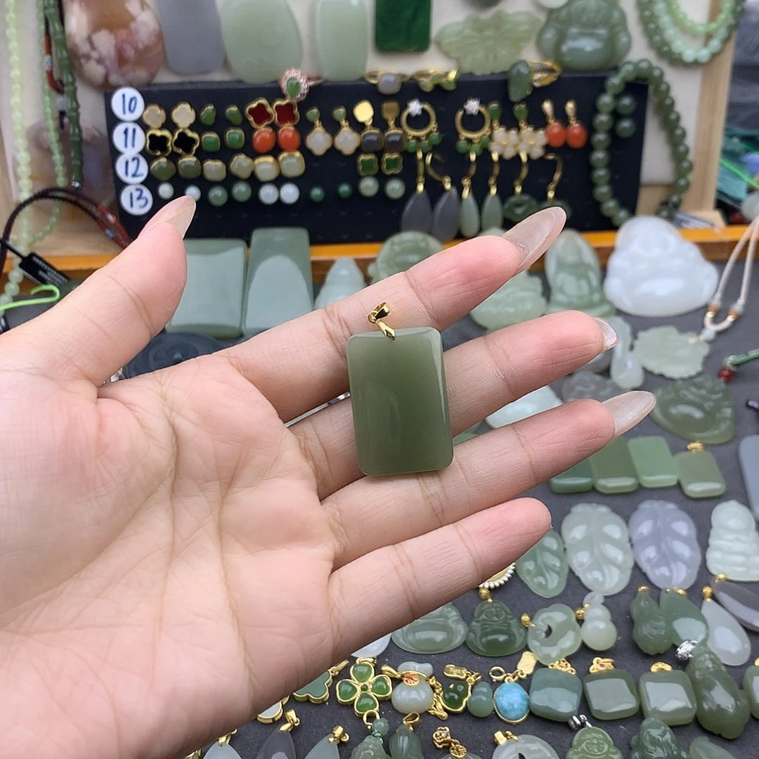 和田玉银S925镶嵌吊坠(不含链)