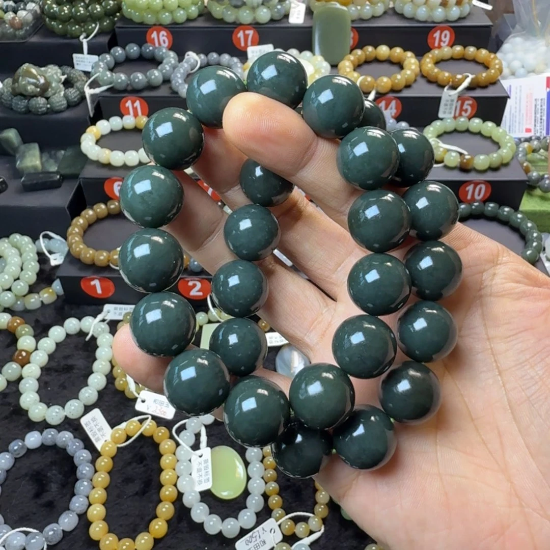 和田玉未镶嵌手链新疆叶城黑青卡16 福利款 需要包容结构
