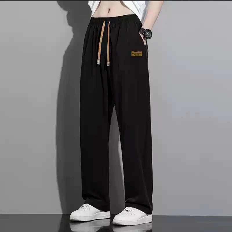 冰丝休闲裤男潮牌夏季透气薄款长裤学生百搭潮流直筒阔腿宽松裤子