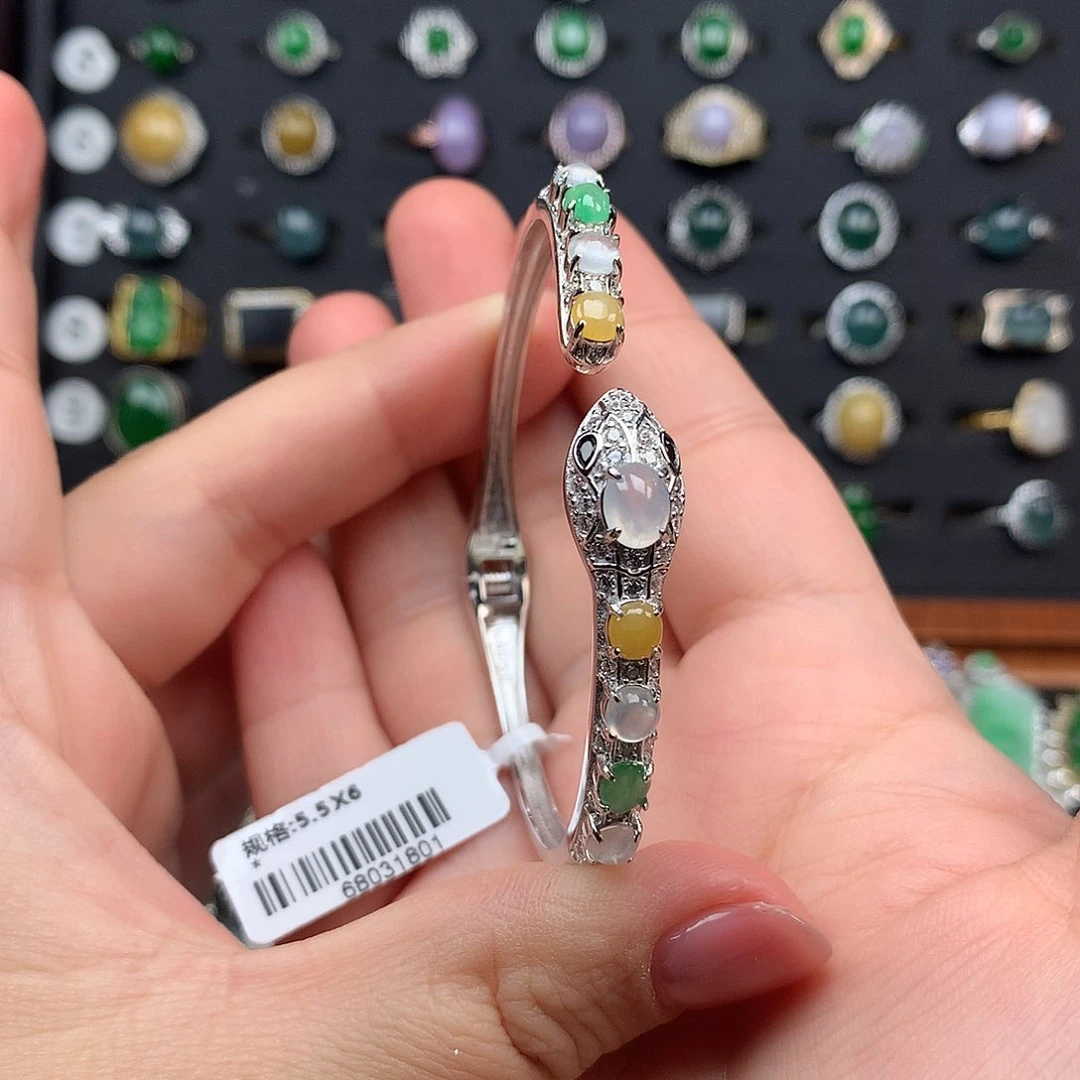 翡翠手链银S925镶嵌手镯925