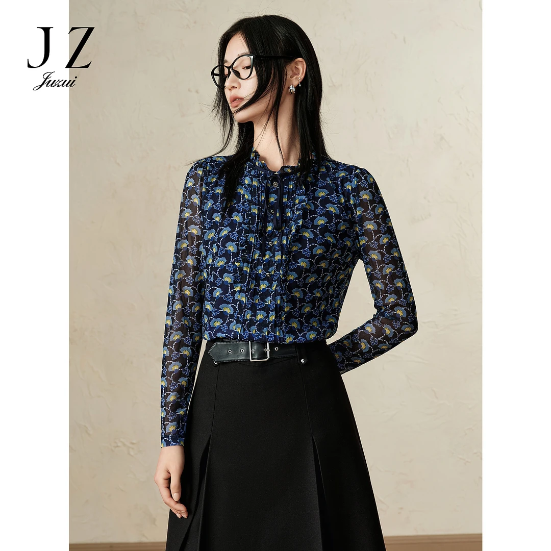 【羊羊专属】JZ玖姿JTFC80101商场同矢车菊网纱小衫印花