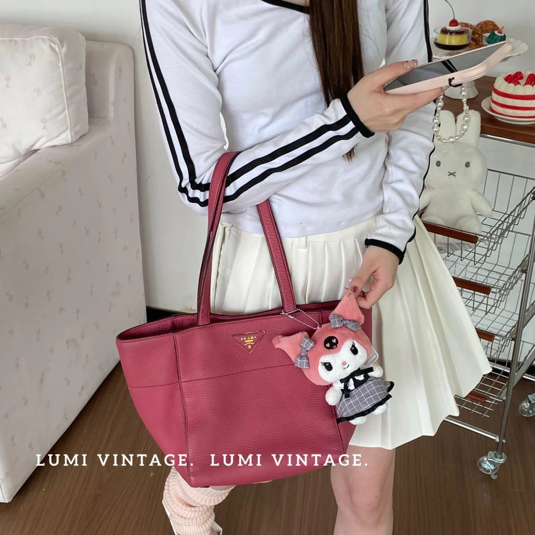 95新 Prada/普拉达 玫粉色牛皮托特11641369