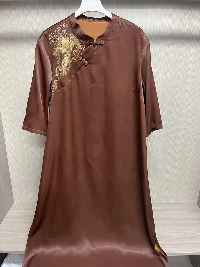 【凤凰】新款百搭重磅油皮老料连衣裙