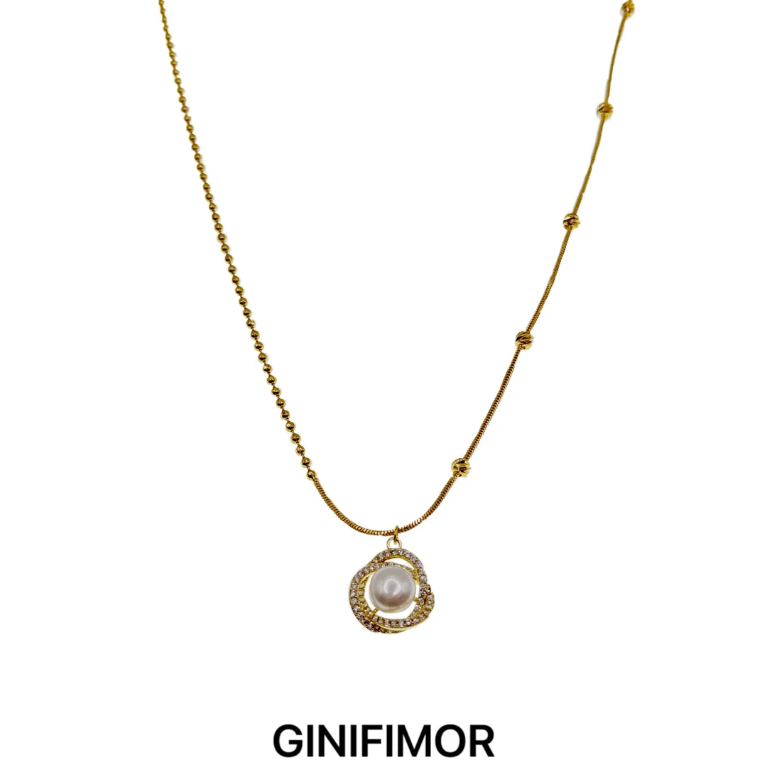 GINIFIMOR 铜合金项链 a773 微镶仿珍珠项链复古气质锁骨链