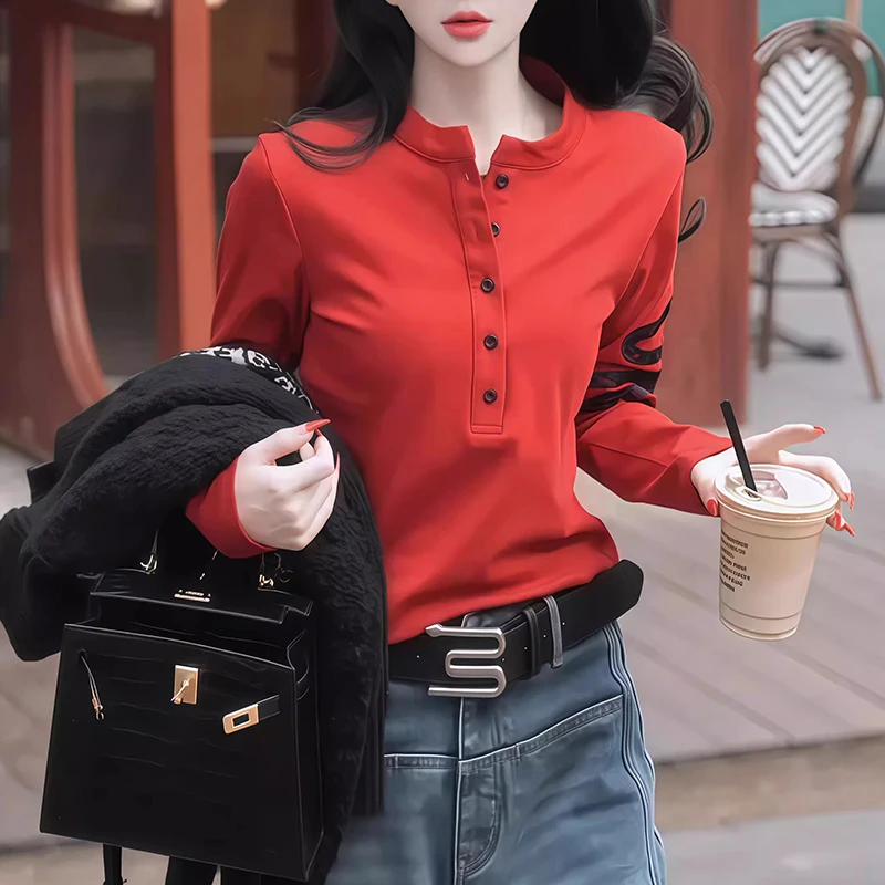 2025春秋季新款女士蛇年刺绣长袖T恤休闲百搭显瘦设计感独特上衣