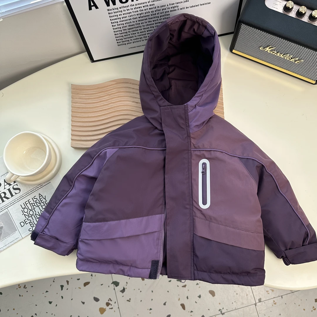 儿童加厚棉衣2025冬款男童冬装紫色拼接棉服BMD3330