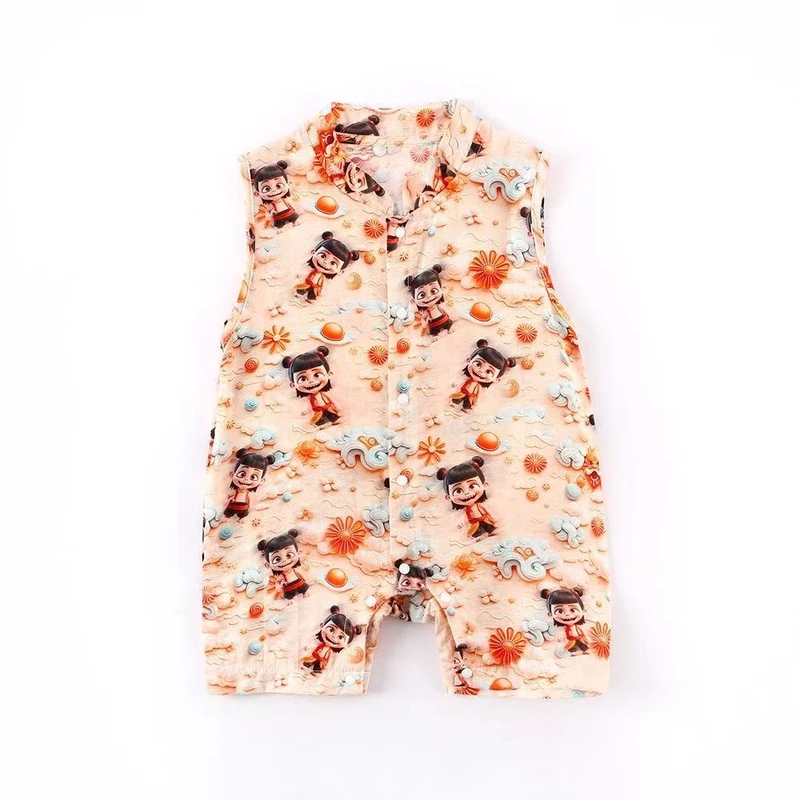 婴幼儿夏季薄料哈衣男女宝宝满印卡通可爱无袖百搭连体新生儿透气