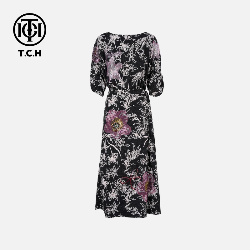 TCH私服秋款烫钻时尚休闲百搭气质连衣裙女T75C30E1001轻奢tch