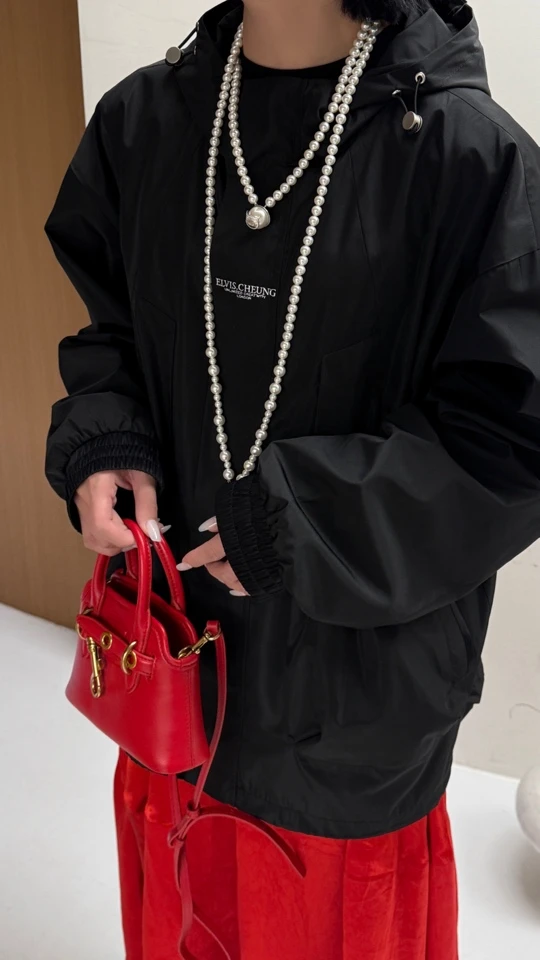 ELVISCHEUNG塔夫绸刺绣冲锋衣