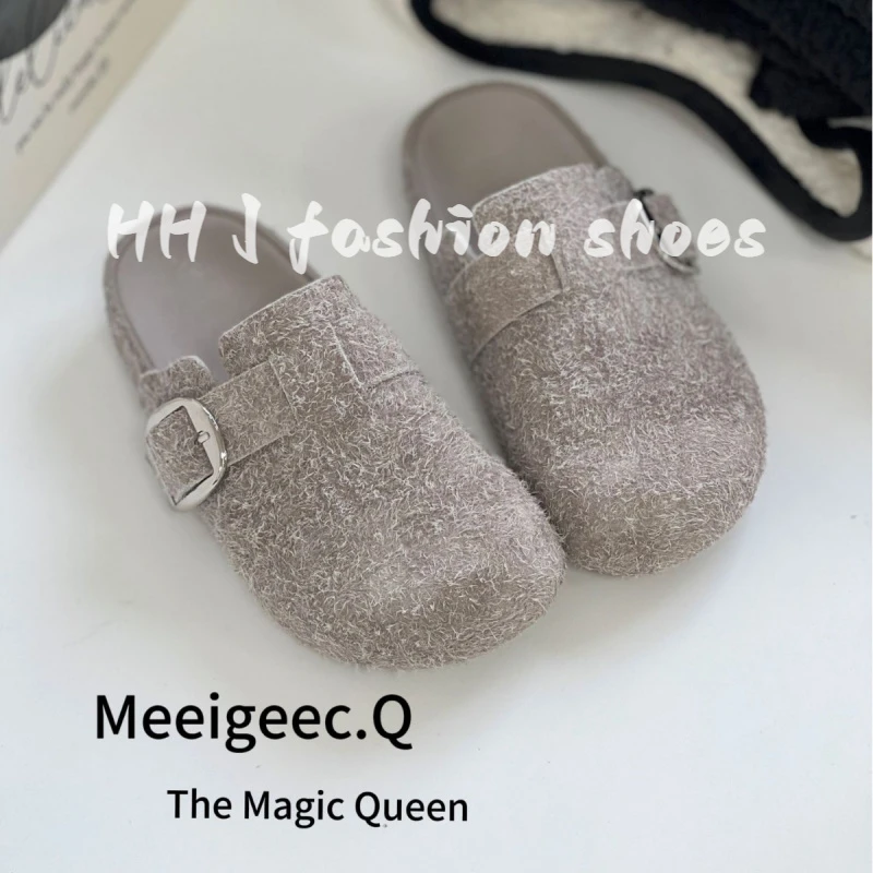 毛鞋子女包头半拖鞋外穿2025秋冬新款百搭一脚蹬勃肯鞋拖鞋