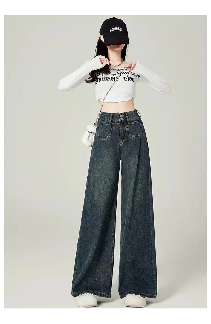 {水1}（清货个别瑕疵）春季孤品韩版时尚宽松显瘦大阔腿直筒