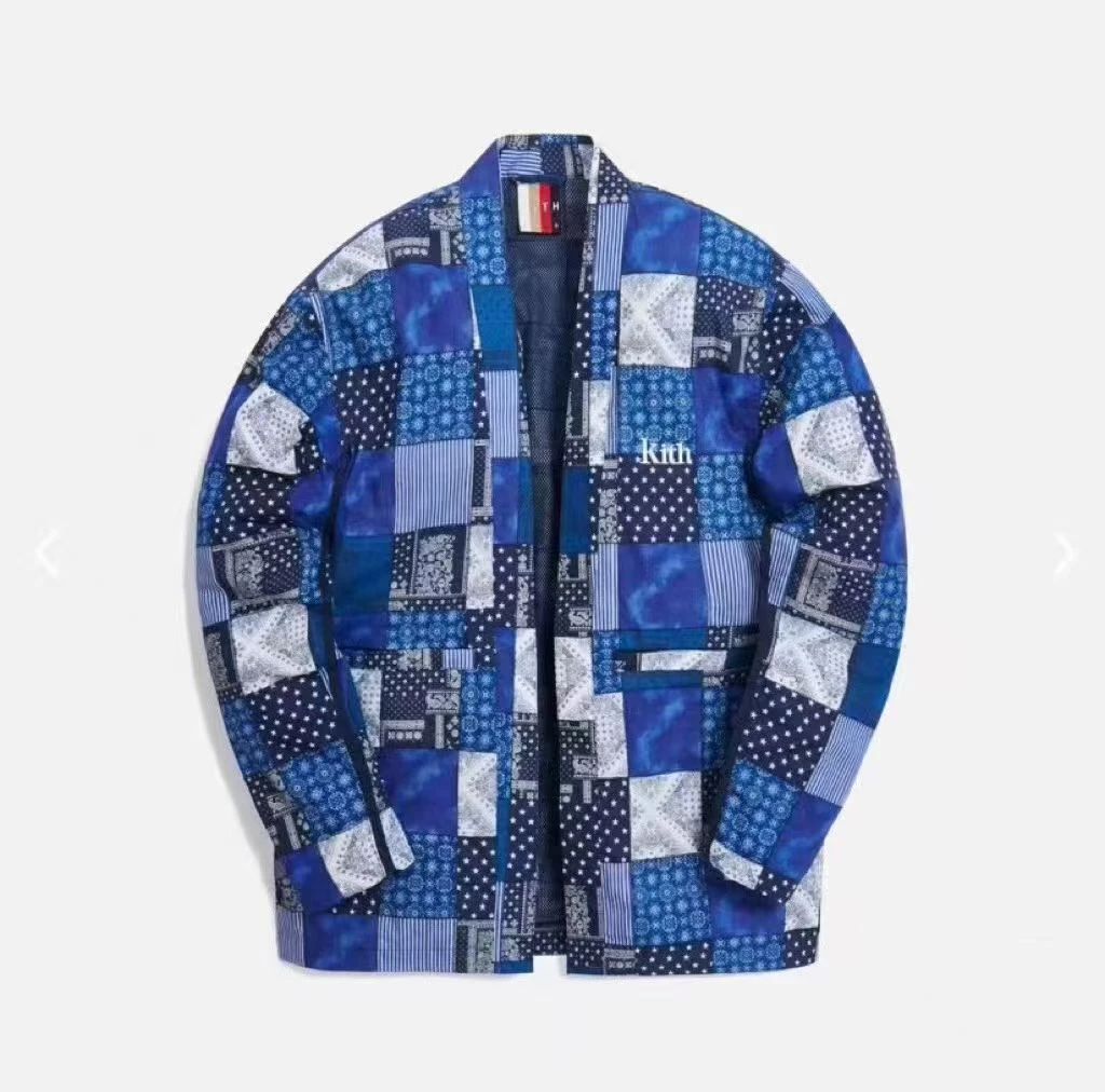 Kith日系复古腰果花百家布外套夹克道袍Indigo Patchwork Jacket