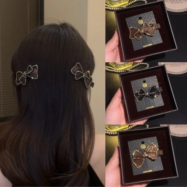 时尚鸭嘴夹女网纱蝴蝶结刘海夹高端气质网红头顶边夹发夹