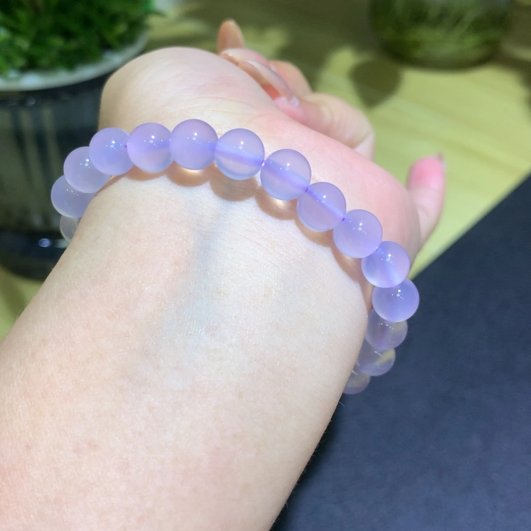 手镯玛瑙/玉髓未镶嵌卡8冰紫手串