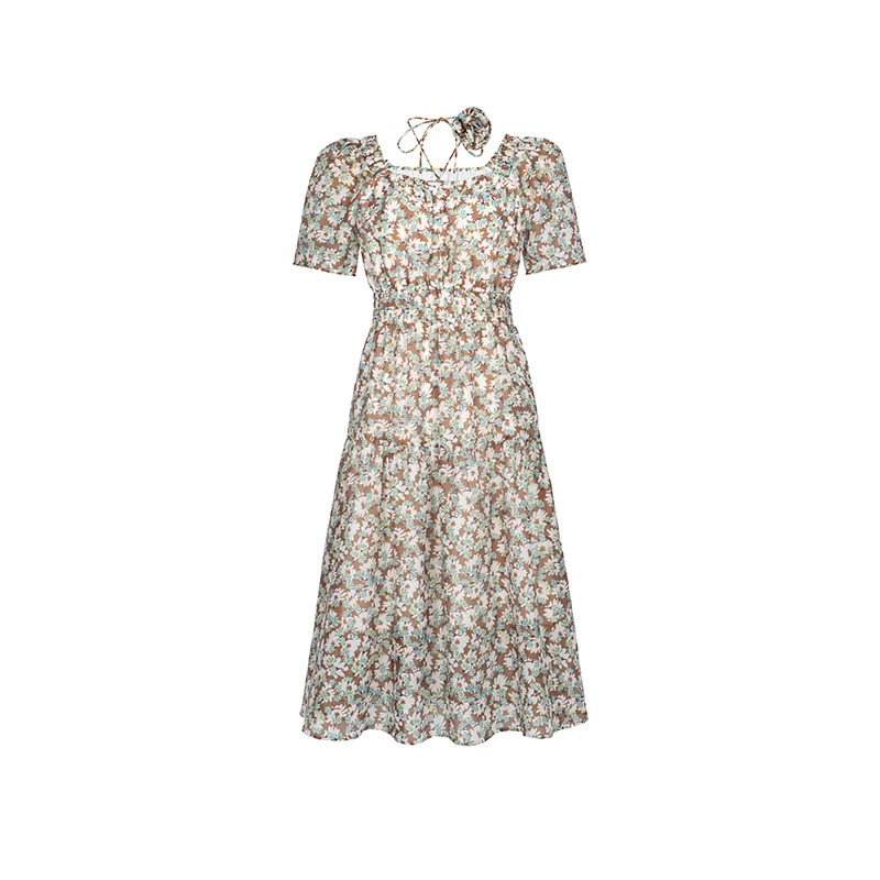 设计师女装2025夏季新款连衣裙美拉德印花收腰显瘦连衣裙42523