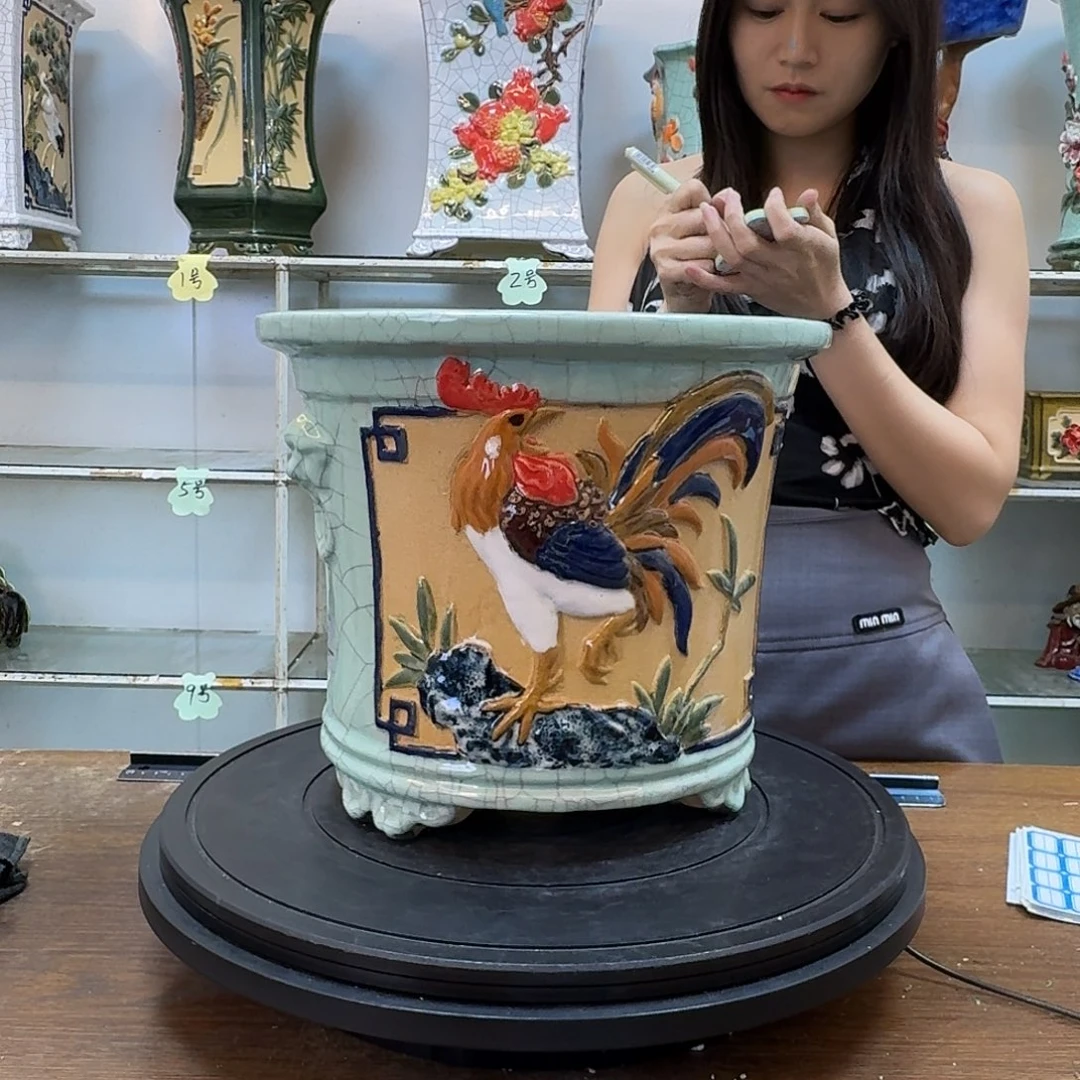 红***讯无花朵石湾盆内径24×22