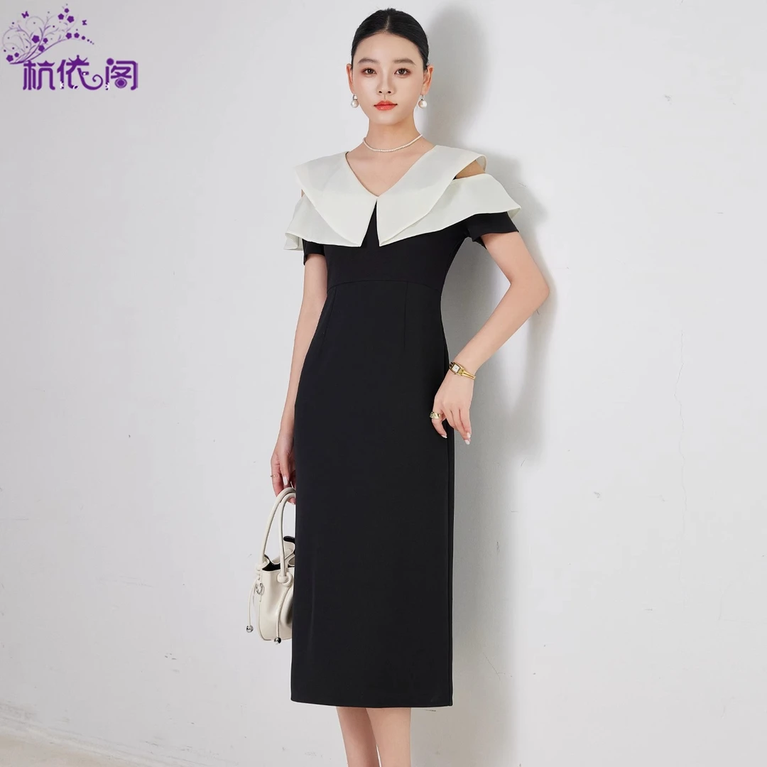 设计感礼服连衣裙女夏季2025新款高级感气质修身一字露肩黑色裙子