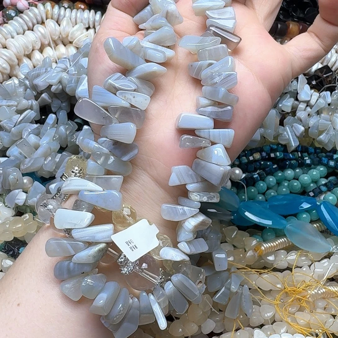 玛瑙/玉髓合金珠宝半成品一条蓝纹玛瑙卡子