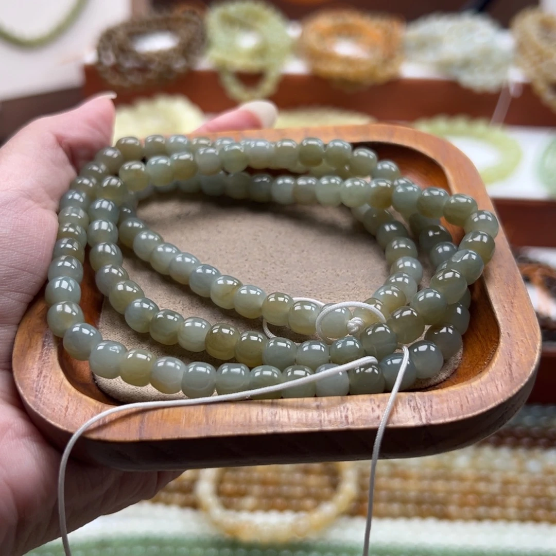 毛衣链未镶嵌和田玉拾**?珠串6*7mm