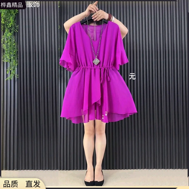 2025春夏季减龄新款大码女装胖简约时尚抽绳束腰雪纺纱遮肉女衫