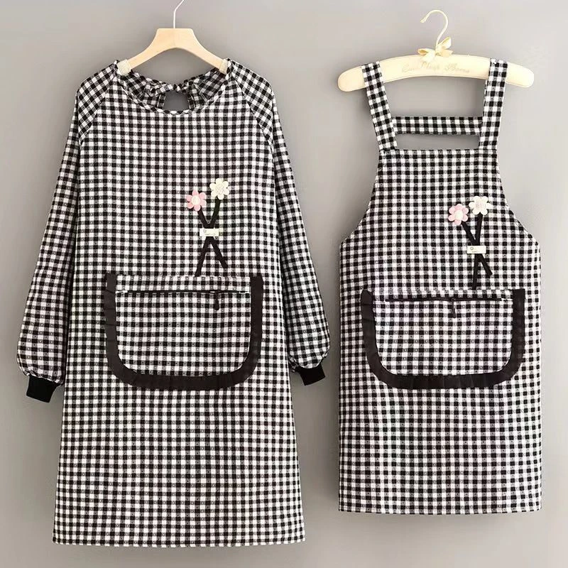 新款棉布围裙家用厨房长袖罩衣女洋气工作服耐脏透气上班干活做饭