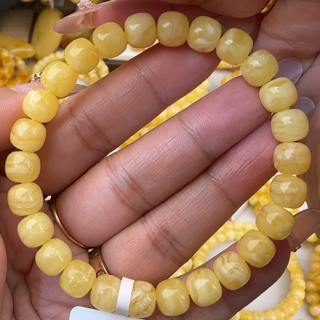 蜜蜡未镶嵌手串浓白花虎皮妖花老型手串