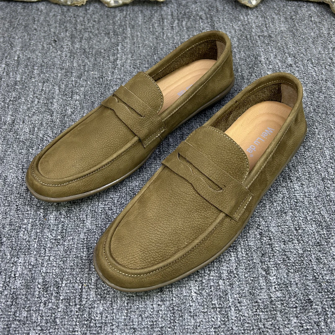 新款一脚蹬轻便真皮透气豆豆鞋乐福鞋休闲鞋软底舒适懒人皮鞋男