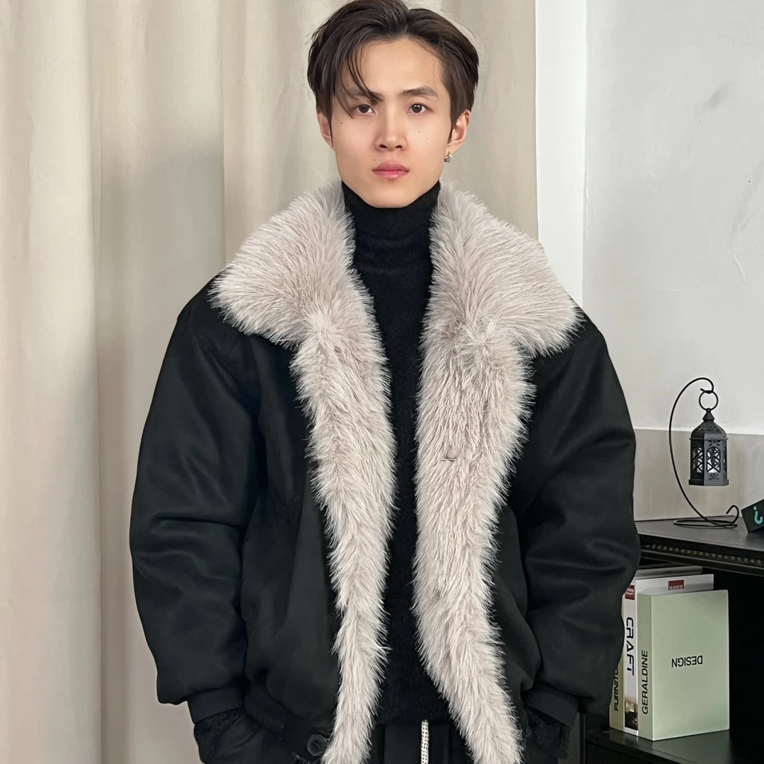 AL美式座山雕加绒棉服冬季加厚保暖棉衣立领垫肩毛绒夹克外套男女