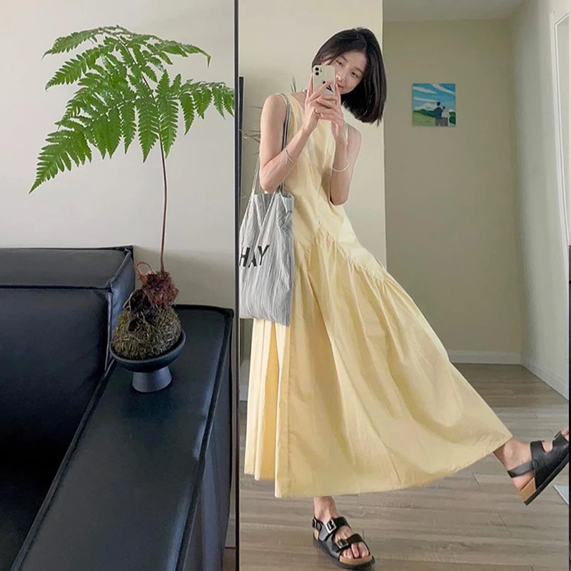 2893法式茶歇连衣裙子女夏季2025新款设计感梨形身材无袖背心长裙